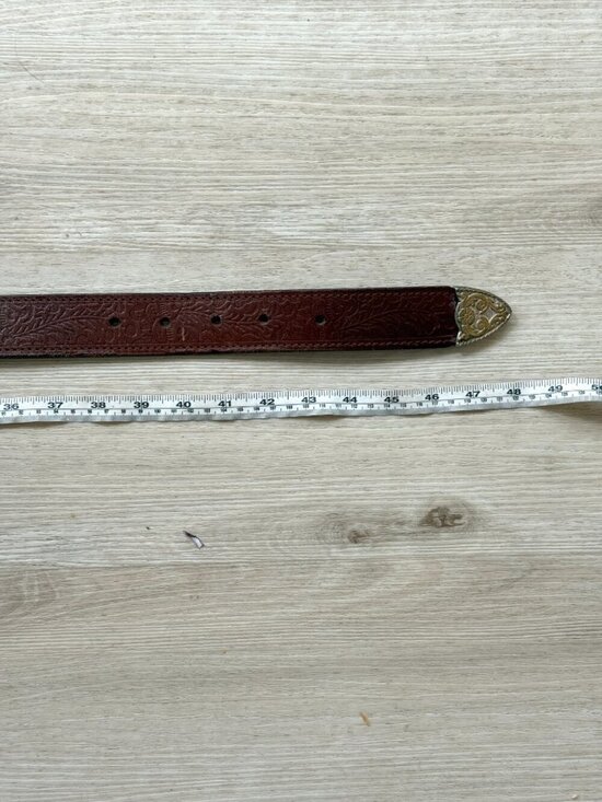Vintage Western Leather Belt Silver Concho Tooled Brown Cowboy Size 40 main image 4